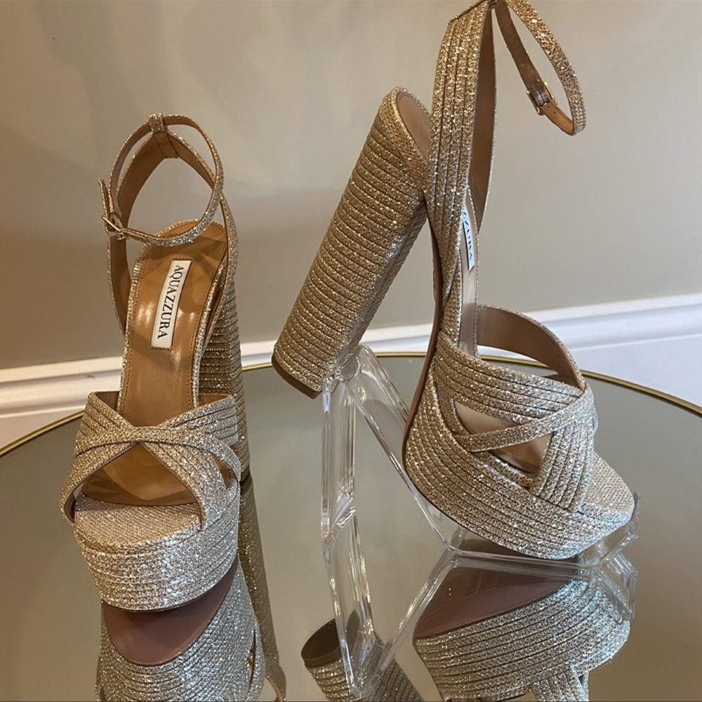 Aquazzura Sundance 140 Glitter Platform Sandals sz 39 - Picture 14 of 16